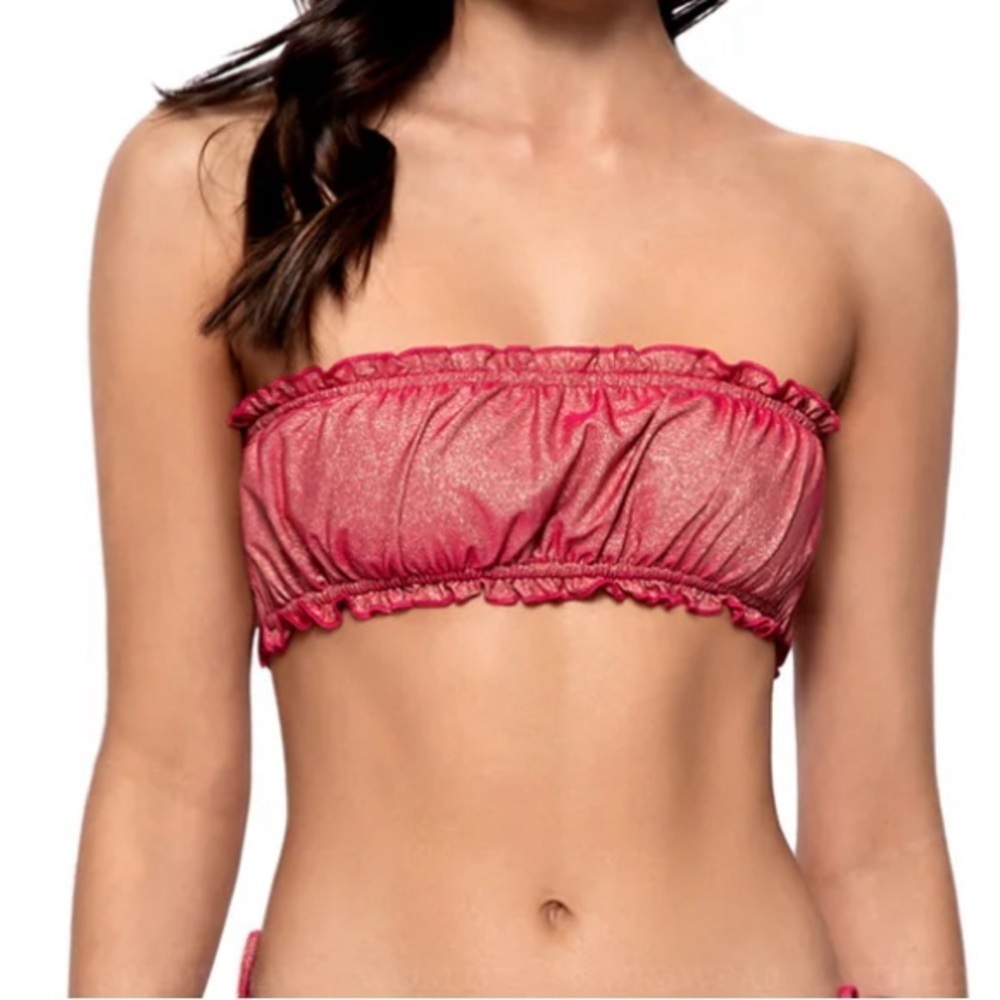 PQ SWIM REMI RUCHED BANDEAU Tie Top Glimmer Red Size Medium Stunning LUX NWT - Picture 6 of 14